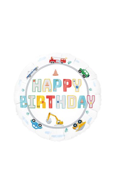 Balon foliowy Auta Happy Birthday okrągły, 45 cm