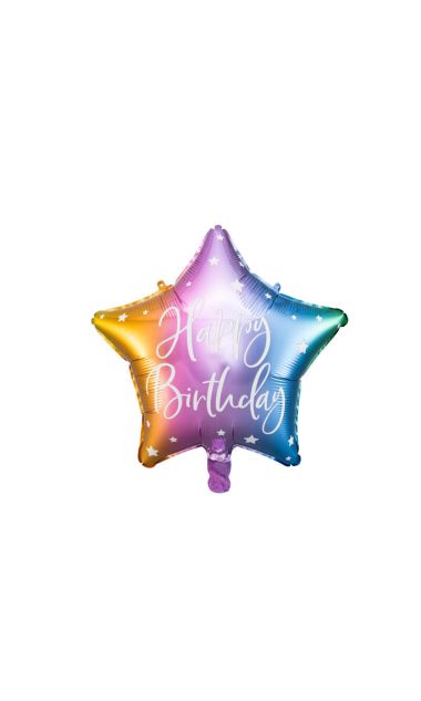 Balon foliowy Happy Birthday gwiazdka kolorowy, 40 cm