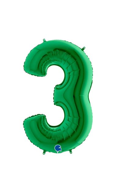 Balon foliowy cyfra 3 zielony, 100 cm