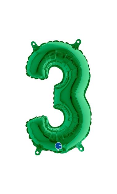 Balon foliowy cyfra 3 zielony, 35 cm