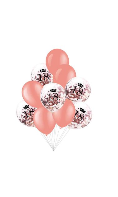 Balony 18 urodziny różowe złoto konfetti, 30 cm 10 szt.