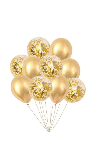 Balony złote i ze złotym konfetti, 30 cm 10 szt.