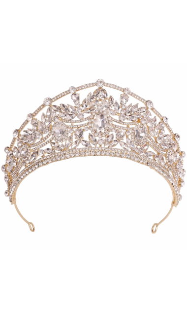 Barokowa tiara, diadem ślubny, korona złota z cyrkoniami