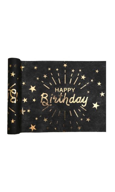 Bieżnik flizelinowy urodzinowy Happy Birthday czarny 0,3 x 5 m