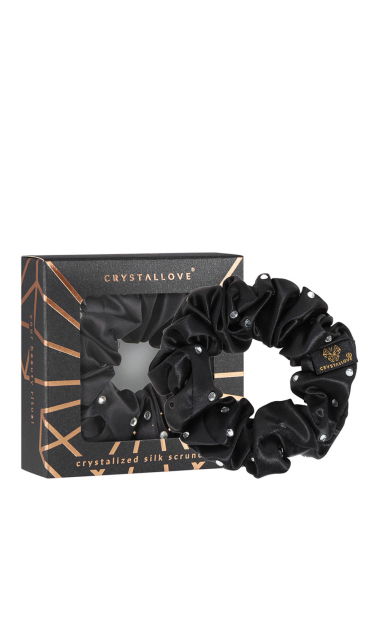 CRYSTALLOVE Gumka do włosów z jedwabiu z kryształkami - black