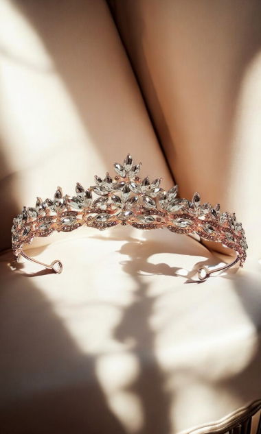 Diadem Ślubny różowe złoto, tiara, korona z cyrkoniami