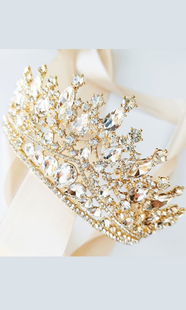 ELEGANCKA korona tiata diadem złota pozłacana z cyrkoniami DUŻA księżna