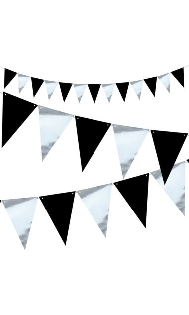 Girlanda flagi trójkąty srebrno-czarne, 200 cm