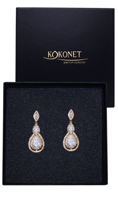 Kolczyki na ślub złote długie migdałki 18K glam WOW