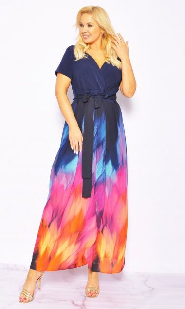 M&M - Dzianinowa sukienka maxi przewiązywana w pasie. Model: WE-6649 - Rozmiar: 44(XXL)