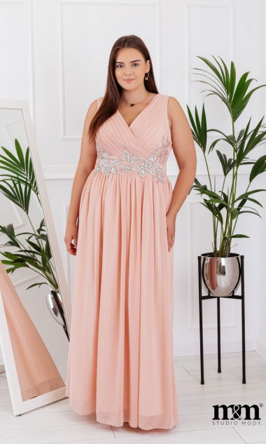 M&M - Elegancka długa suknia w kolorze brzoskwiniowym .MODEL:PW-7629 - Rozmiar: 44(XXL)