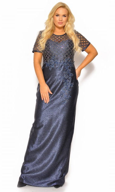 M&M - Elegancka maxi sukienka z krótkim rękawkiem w kolorze granatowym. Model: CU-4379 - Rozmiar: 46(XXXL)