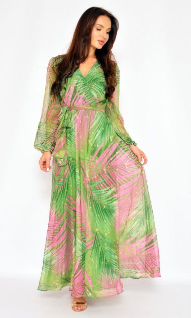 M&M - Elegancka sukienka maxi w tropikalny wzór. MODEL:SR-7596 - Rozmiar: 38(M)