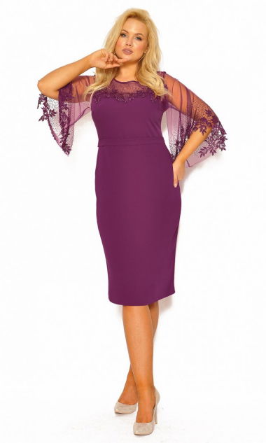 M&M - Elegancka sukienka midi z prostą spódnicą i szerokimi rękawkami Model: CU:6462 - Rozmiar: 42(XL)