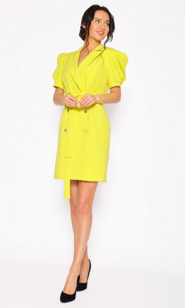 M&M - Elegancka sukienka mini limonkowa zieleń. MODEL:M-6520 - Rozmiar: 36(S)