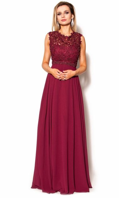M&M - Elegancka sukienka z perełkami w kolorze bordowym Model:IP-3474 - Rozmiar: 36(S)