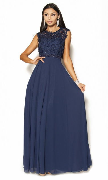 M&M - Elegancka sukienka z perełkami w kolorze granatowym Model:IP-3378 - Rozmiar: 36(S)