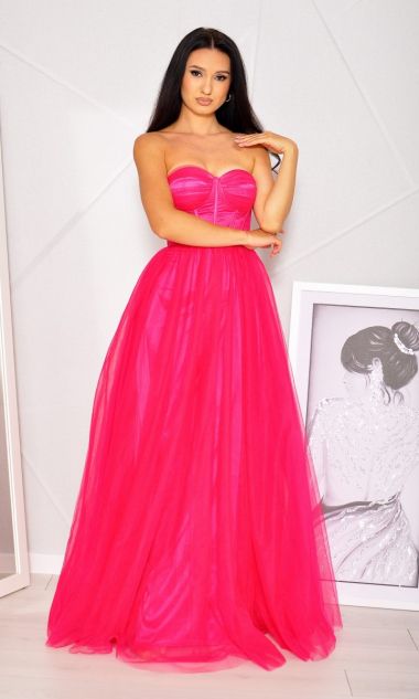 M&M - Gorsetowa sukienka z tiulem w kolorze malinowym.MODEL:IP-8181 - Rozmiar: 36(S)
