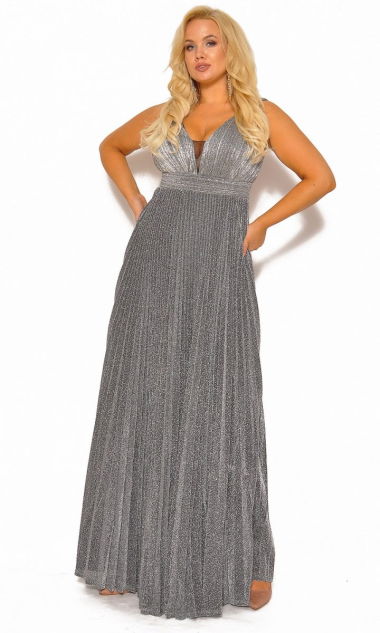 M&M - Połyskująca długa sukienka z plisowanym dołem.Model:IP-4707 - Rozmiar: 36(S)