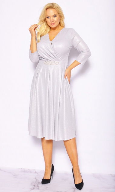 M&M - Srebrna połyskująca sukienka midi. Model: IP-6728 - Rozmiar: 44(XXL)