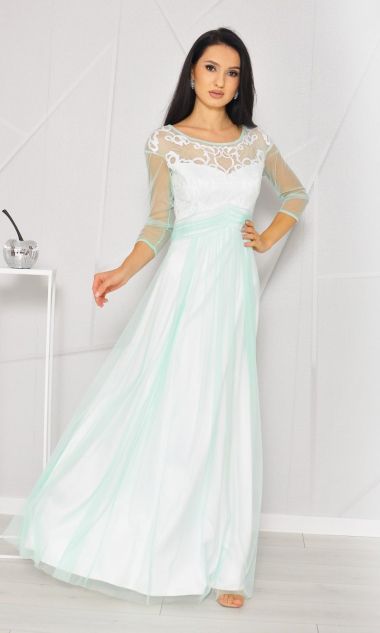M&M - Sukienka maxi rozkloszowana tiulowa w kolorze miętowym. MODEL: CU-7682 - Rozmiar: 36/38