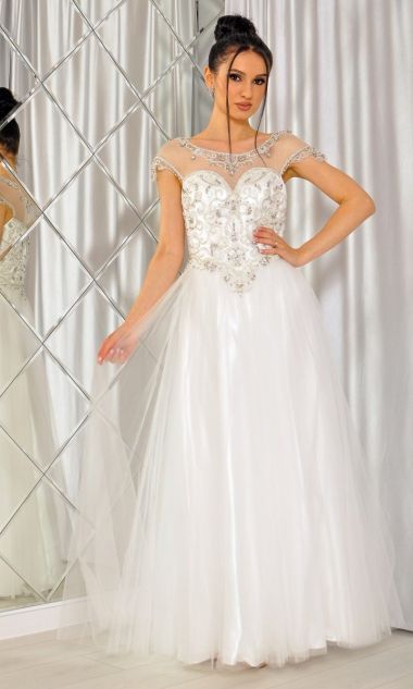 M&M - Sukienka maxi w kolorze białym na lekkim rękawku.MODEL:PW-7273 - Rozmiar: 36(S)
