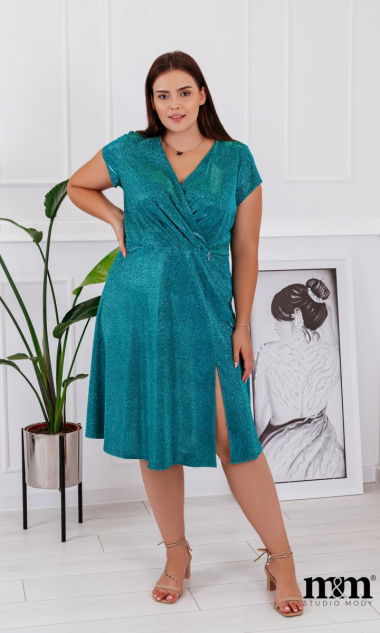 M&M - Sukienka midi brokatowa z krótkim rękawkiem w kolorze kameleon.MODEL:GV-7670 - Rozmiar: 44(XXL)