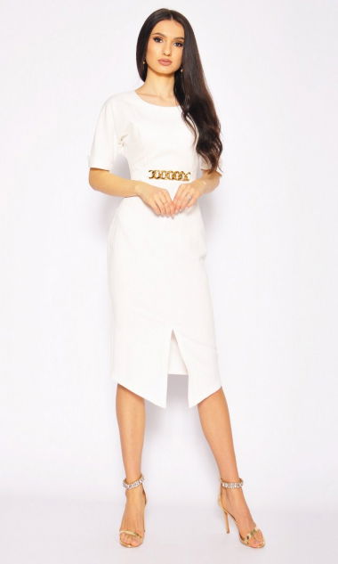 M&M - Sukienka midi z krótkim rękawkiem-biała.MODEL:M-6610 - Rozmiar: 36(S)