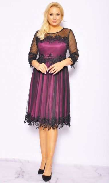 M&M - Sukienka z czarnym tiulem- fuksja. Model: CU-6643 - Rozmiar: 44(XXL)