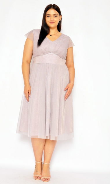 M&M - Tiulowa sukienka midi z brokatem i krótkim rekawkiem. MODEL:DV-7463 - Rozmiar: 36(S)