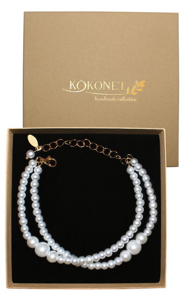 Perłowa bransoletka dwa rzędy przekładana robiona złota elegancka ślubna
