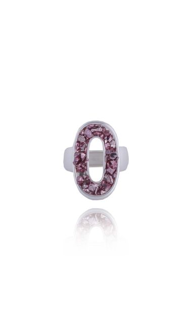 Posrebrzany pierścionek z metalu antyalergicznego i fioletowego szkła