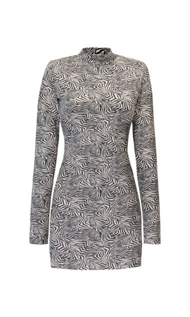 Print Zebra Dopasowana Sukienka z Golfem Lydia S