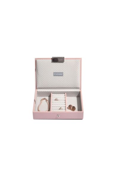 Pudełko na biżuterię z pokrywką (różowe + grochy) Mini Stackers