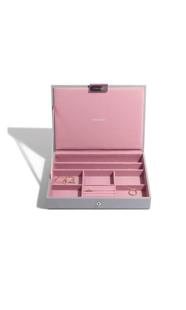 Pudełko na biżuterię z pokrywką pojedyncze (szaro-różowe) Classic Stackers