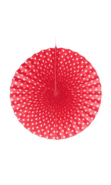 Rozeta dekoracyjna czerwona w białe kropki, 30 cm