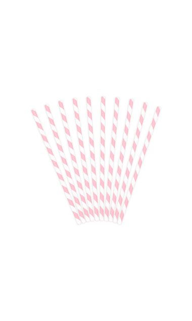 Słomki papierowe różowo białe paski, 19,5 cm