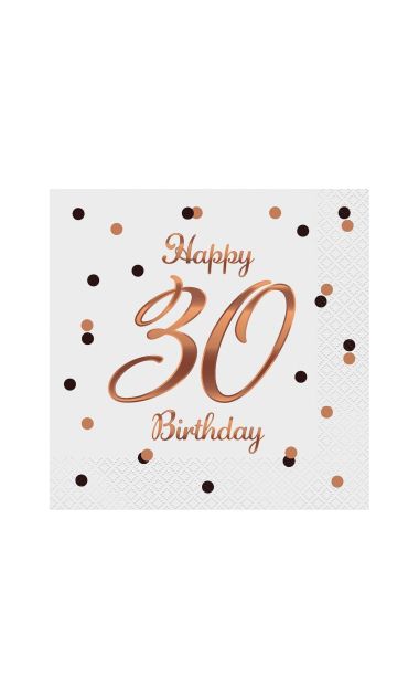 Serwetki Happy 30 Birthday urodziny białe, 20 szt.
