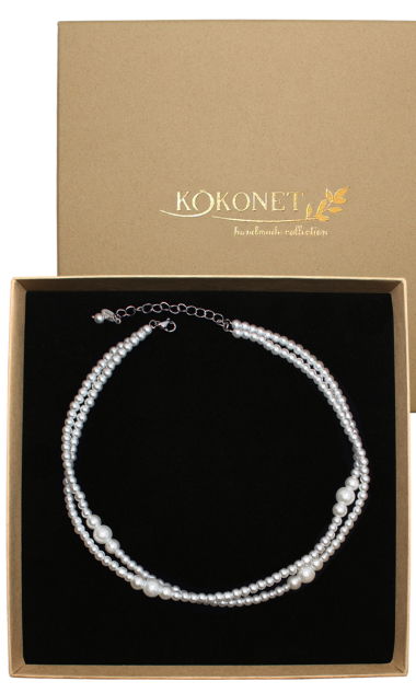 Srebrny naszyjnik perłowy choker z regulacją w pudełku na prezent elegancki