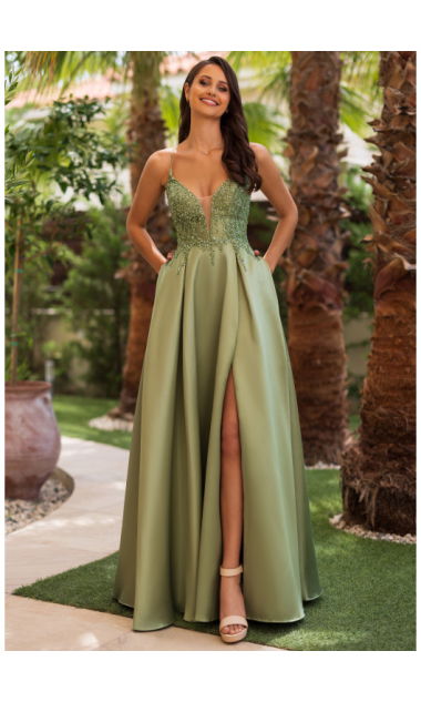 Suknia wieczorowa mikado ze sznurowaniem z tyłu w kolorze Peppermint Green 34