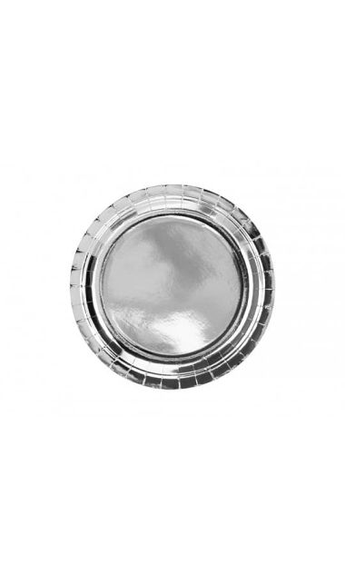Talerzyki papierowe okrągłe srebrne duże, 23 cm
