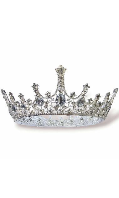 Tiara, diadem, korona królewska w kolorze srebra z cyrkoniami