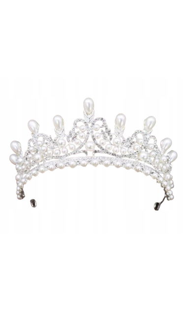 Tiara, diadem, korona ślubna srebrna, z cyrkoniami .