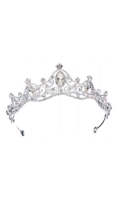 Tiara, diadem, korona z cyrkoniami, srebrny