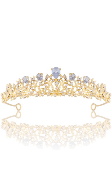Tiara Ślubna z Cyrkoniami złota,  diadem na bal, studniówkę, korona