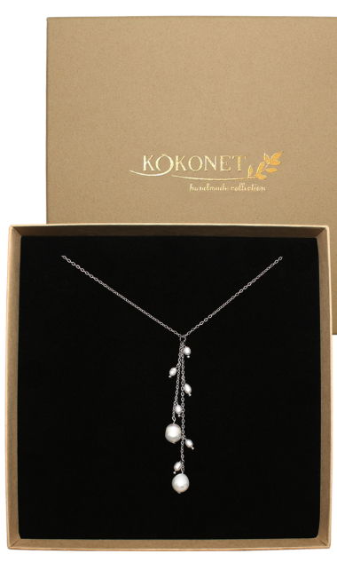 Wiszący naszyjnik krawatka perły głęboki dekolt ELEGANCKI handmade srebrny