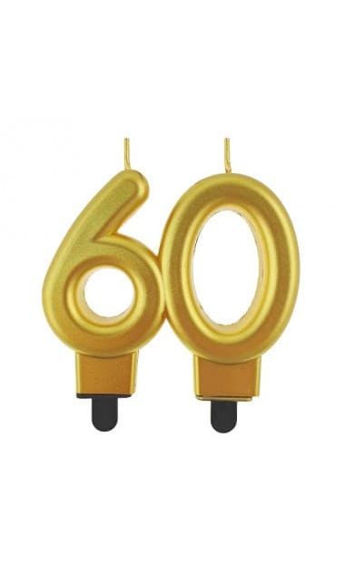 Świeczka urodzinowa metaliczna liczba 60 złota, 8 cm