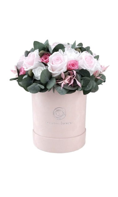 Rose Belle Box M różowy DeLuxe z eukaliptusem