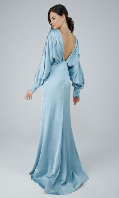 Atłasowa suknia w kolorze błękitnym-S