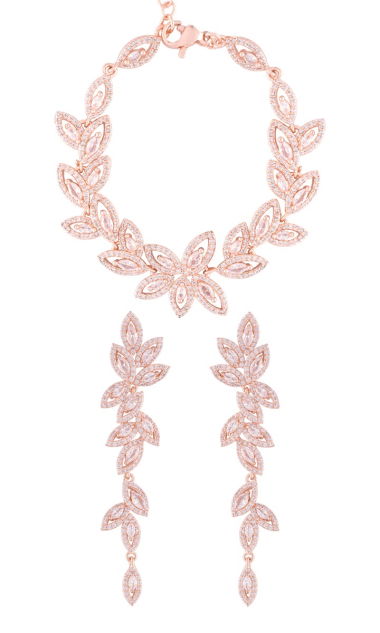 Komplet, biżuteria ślubna różowe złoto, rose gold, cyrkonia, ESTRELLA
